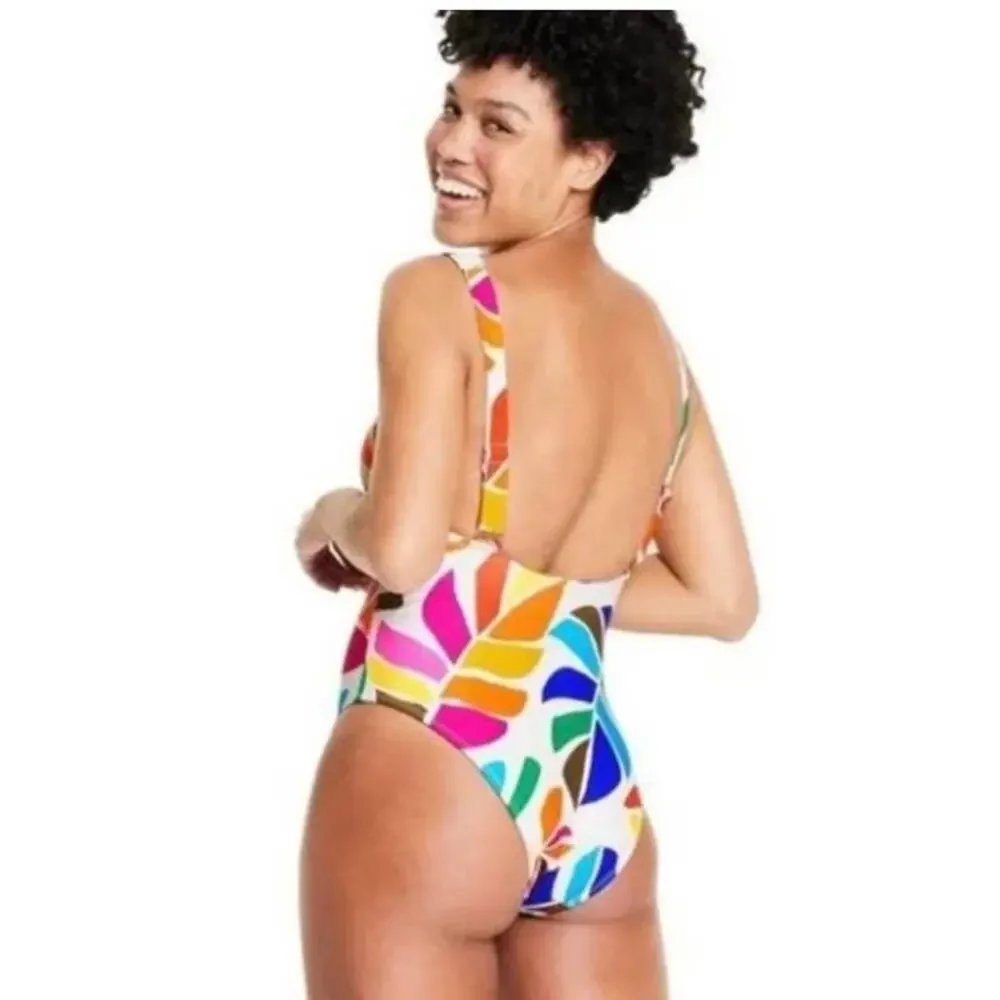 New Tabitha Brown Multi Color Palm Tree One Piece Swimsuit Medium